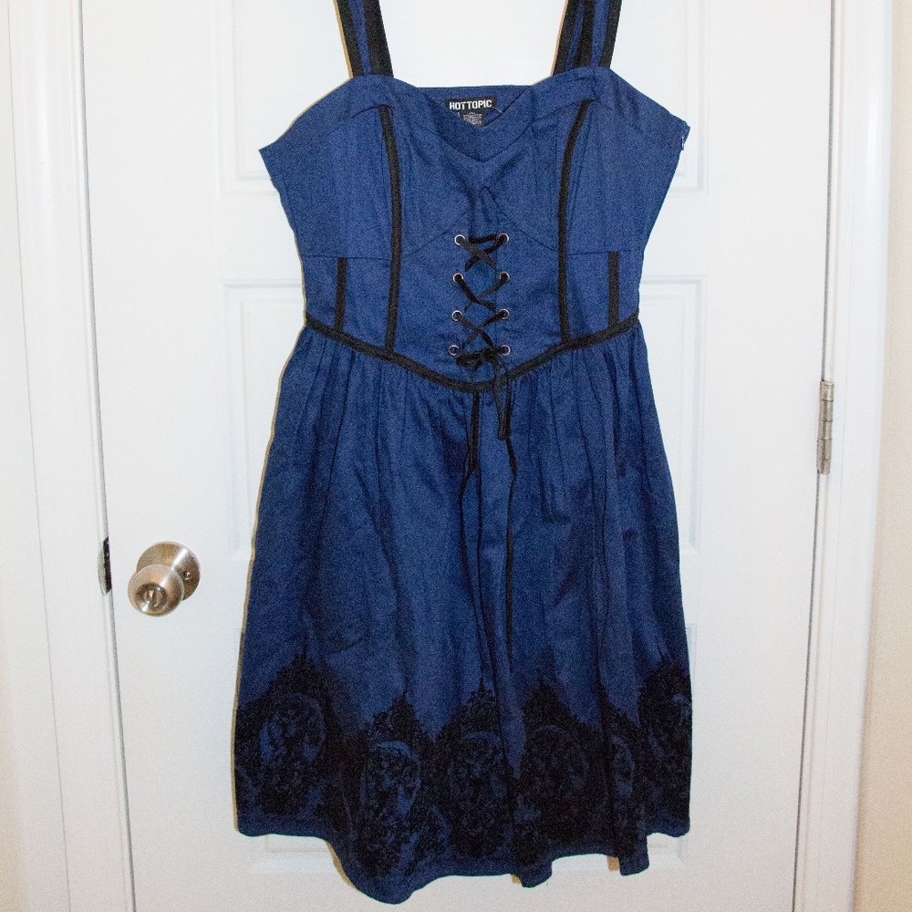 Hot Topic Blue & Black Filigree Border Ball Gown